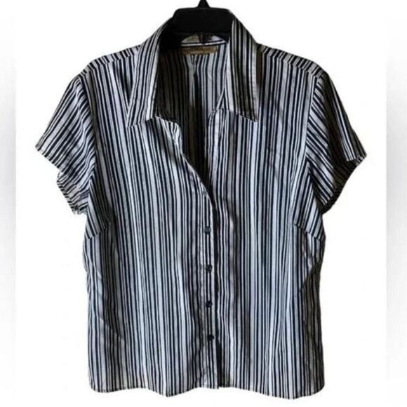 Notations Shirt Women's Large Striped Button Front Short Sleeves Stretch Top - Picture 1 of 5